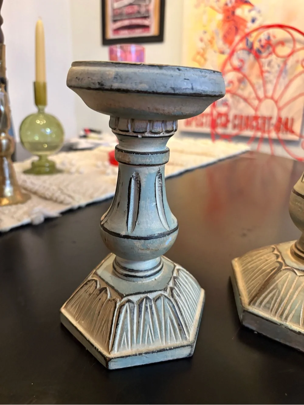 Pier 1 Distressed Cream Decorative Candle Holders - Pair